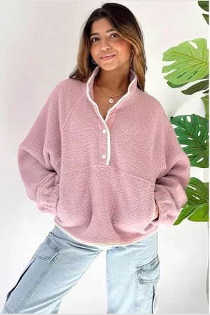 Azura Exchange Staande Hals Halve Knop Ritszak Pluche Sweatshirt
