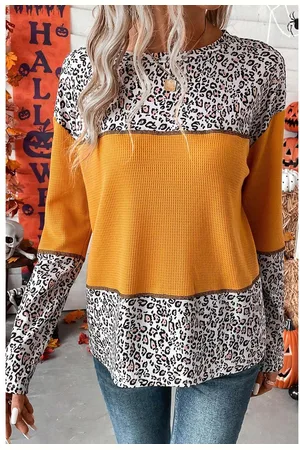 Azura Exchange Vitaliteit Luipaardprint Waffle Brei Patchwork Top