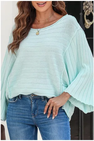 Azura Exchange Dames Casual Gestreepte Brei Lange Mouwen Pullover Trui