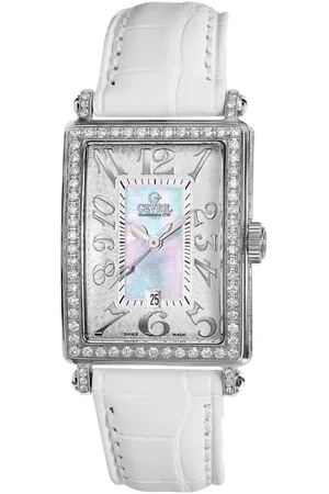 Gevril Dames 7249NV Mini Quartz Avenue of Americas Witte Diamanten Horloge
