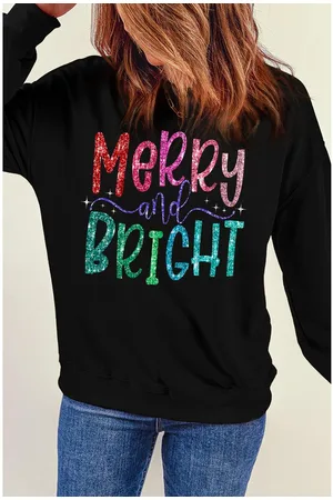 Azura Exchange Dames Merry and Bright Glitter Graphic Sweatshirt