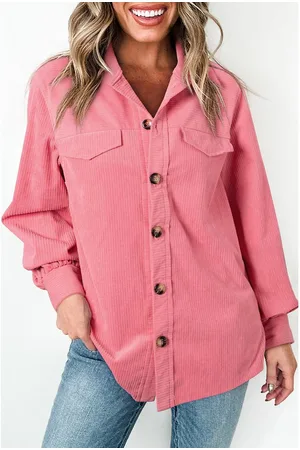 Azura Exchange Bonbon Corduroy Flap Detail Knop-up Split Shacket