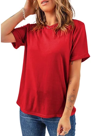 Azura Exchange Rode Casual Effen Crew Neck T-shirt