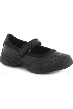 Skechers Nieuwe Meisjes Zwarte Leren School Sneakers met Klittenbandsluiting