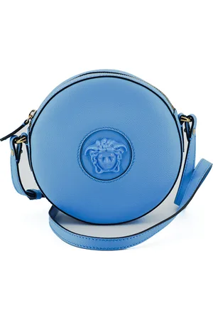 VERSACE Blauwe Calfskin Leren Ronde Disco Schoudertas voor Dames