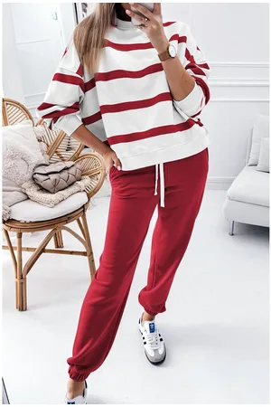 Azura Exchange Gestreepte Drop Shoulder Pullover en Joggingbroek Set