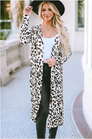 Azura Exchange Vrouwen Leopard Open Front Duster Cardigan in Leopard