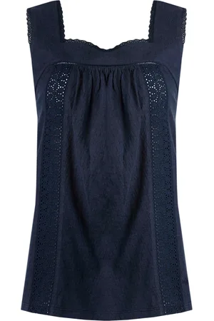Weird Fish Dames Chelle Biologisch Katoenen Vierkante Hals Mouwloze Top (Marineblauw)