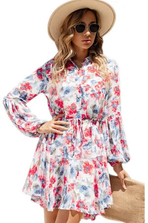 Azura Exchange Dames Vintage Bloemenprint Drawstring Flowing Jurk in