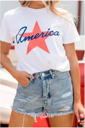 Azura Exchange Witte Amerika Stervorm Print O-Hals Losse Pas T-Shirt