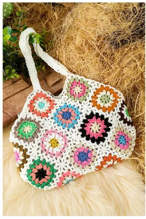 Azura Exchange Witte Random Boho Bloemige Gehaakte Retro Holle Tas