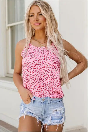 Azura Exchange Dames Losse Tanktop met Strikrug Detail in Luipaardprint
