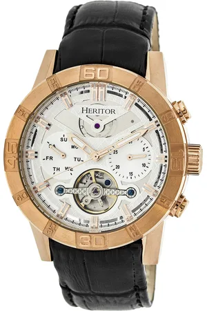 heritor automatic Heritor automatisch Hannibal semi-skelet lederen band horloge