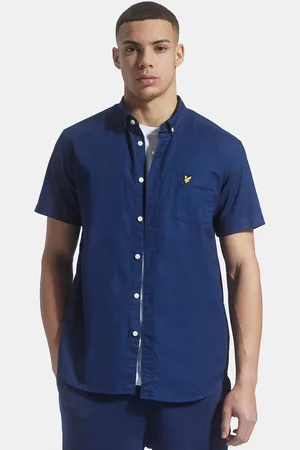 Lyle & Scott Herenoverhemd Lyle And Scott korte mouw licht gewicht Slub Oxford in marineblauw