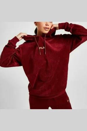 Fila Womens Velvet Ribbed Overhead Hoodie in Bourgondië