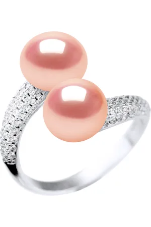 Diadema Ring YOU AND ME 2 Parels van het water Sweet 9-10 mm natuurlijke Rose Jewelry 925