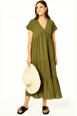 Gini London V Neck Tiered Midi Smock Dress