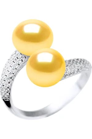 Diadema Ring YOU AND ME 2 Water Kralen 9-10mm Sweet Yellow Golden Jewelry 925