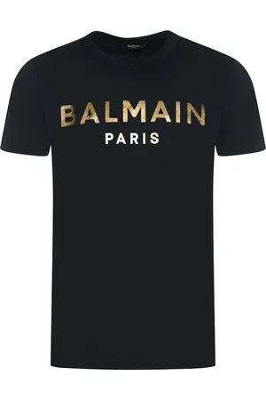 Balmain Paris Gold Brand Logo Black T-Shirt