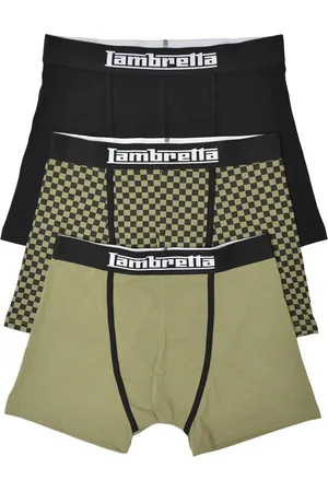 Lambretta Heren Boxershorts Assorti (Set van 3) (Khaki Groen/Zwart)