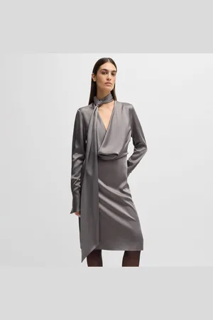 HUGO BOSS Damesjurk Bascarva met lange mouwen en sjaalhals in