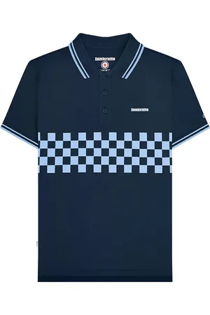 Lambretta Heren SS25 Tweekleurig Gestipt Poloshirt (Marine/Clear Sky)