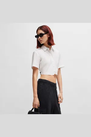 HUGO BOSS Witte damesblouse Enovia Cropped Regular-Fit