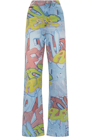 Philipp Plein Jeans Met Wijde Pijpen Bombing Graffiti