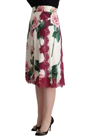 Dolce & Gabbana Rose Print Zijden Rok Met Kanten Bies