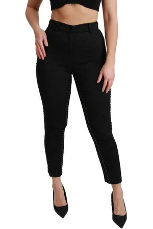 Dolce & Gabbana Zwarte Stretch Katoenen Broek Met Leren Detail