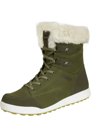 Guggen Mountain Dames Winterlaarzen Echt Leer met Imitatiebont Olijfgroen