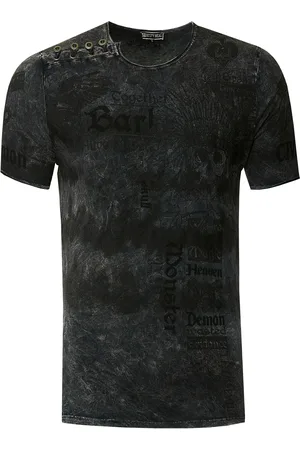 Rusty Neal T-shirt in kleur met voorkant in tie-dye batik en bedrukking