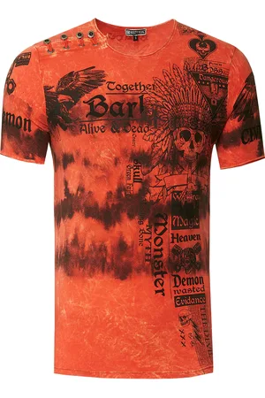 Rusty Neal T-shirt in kleur met voorkant in tie-dye batik en bedrukking