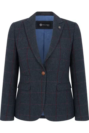 PAUL ANDREW Marineblauwe tweed blazer met getailleerde pasvorm voor dames