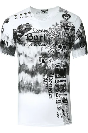 Rusty Neal T-shirt in kleur met voorkant in tie-dye batik en bedrukking