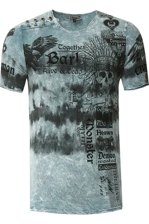 Rusty Neal T-shirt in kleur met voorkant in tie-dye batik en bedrukking
