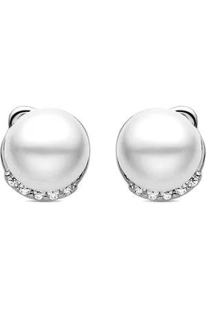 Luxenter Damwa 925 Sterling Zilver en Witte Parel Gerhodineerd Oorbellen