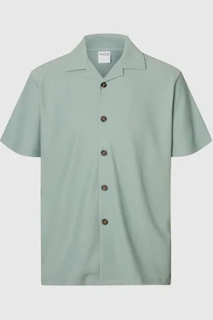 SELECTED Geribde Cuban Collar Overhemd Met Korte Mouwen