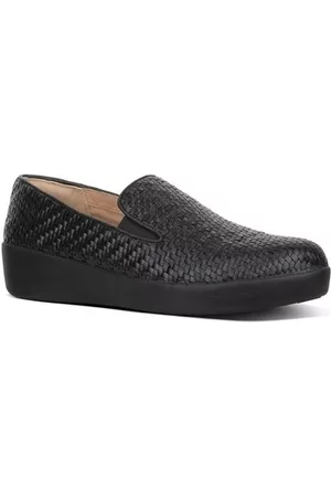 FitFlop Dames Loafers - Mocassins SUPERSKATE TM LOAFERS WOVEN LEATHER BLACK