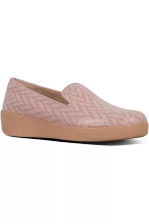 FitFlop Dames Loafers - Mocassins AUDREY CHEVRON-SUEDE LOAFERS - OYSTER PINK
