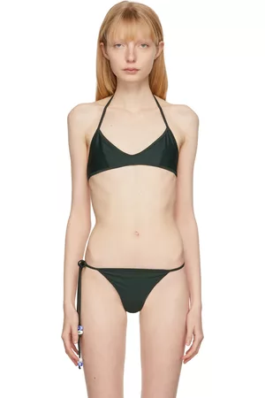 softandwet Dames Halter bikini's - SSENSE Exclusive Green Halter Beaded Bikini Top