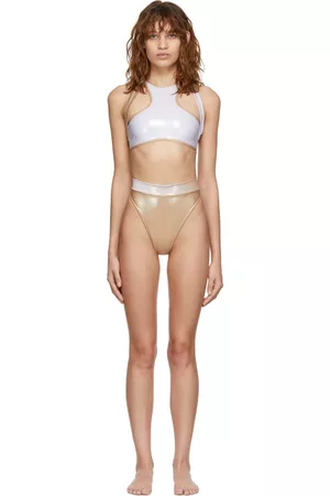 ANDREADAMO Dames Halter bikini's - SSENSE Exclusive White & Beige Wet Halter Bikini