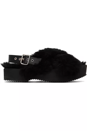 DRIES VAN NOTEN Black Fur Platform Sandals