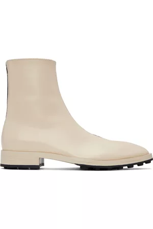 Jil Sander Dames Enkellaarzen - Off-White Leather Ankle Boots