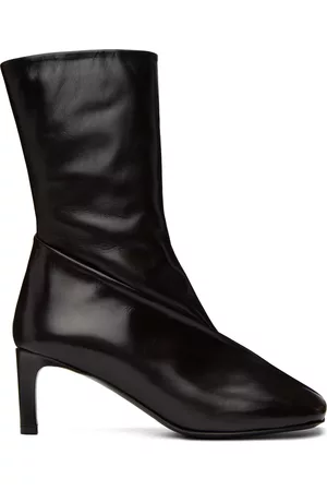 Jil Sander Dames Enkellaarzen - Black Leather Ankle Boots