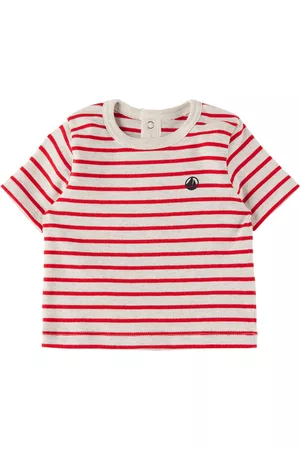 Petit Bateau T-shirts - Baby Gray & Red Stripy T-Shirt