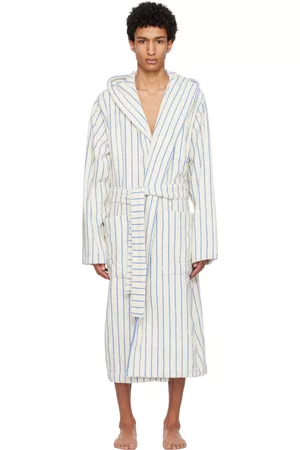 Tekla Off-White & Blue Hooded Bathrobe