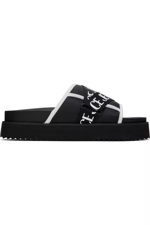 VERSACE Black & White Logo Platform Sandals