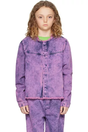 M’A Kids Donsjassen - Kids Purple Collarless Denim Jacket