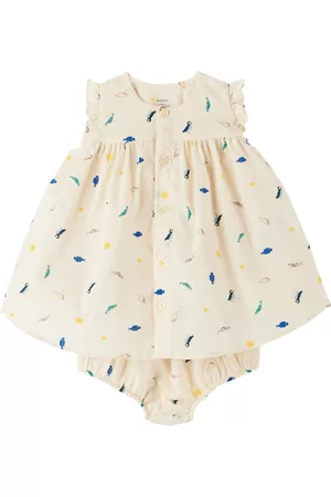 Petit Bateau Baby Jurken - Baby Beige Dress & Bloomers Set
